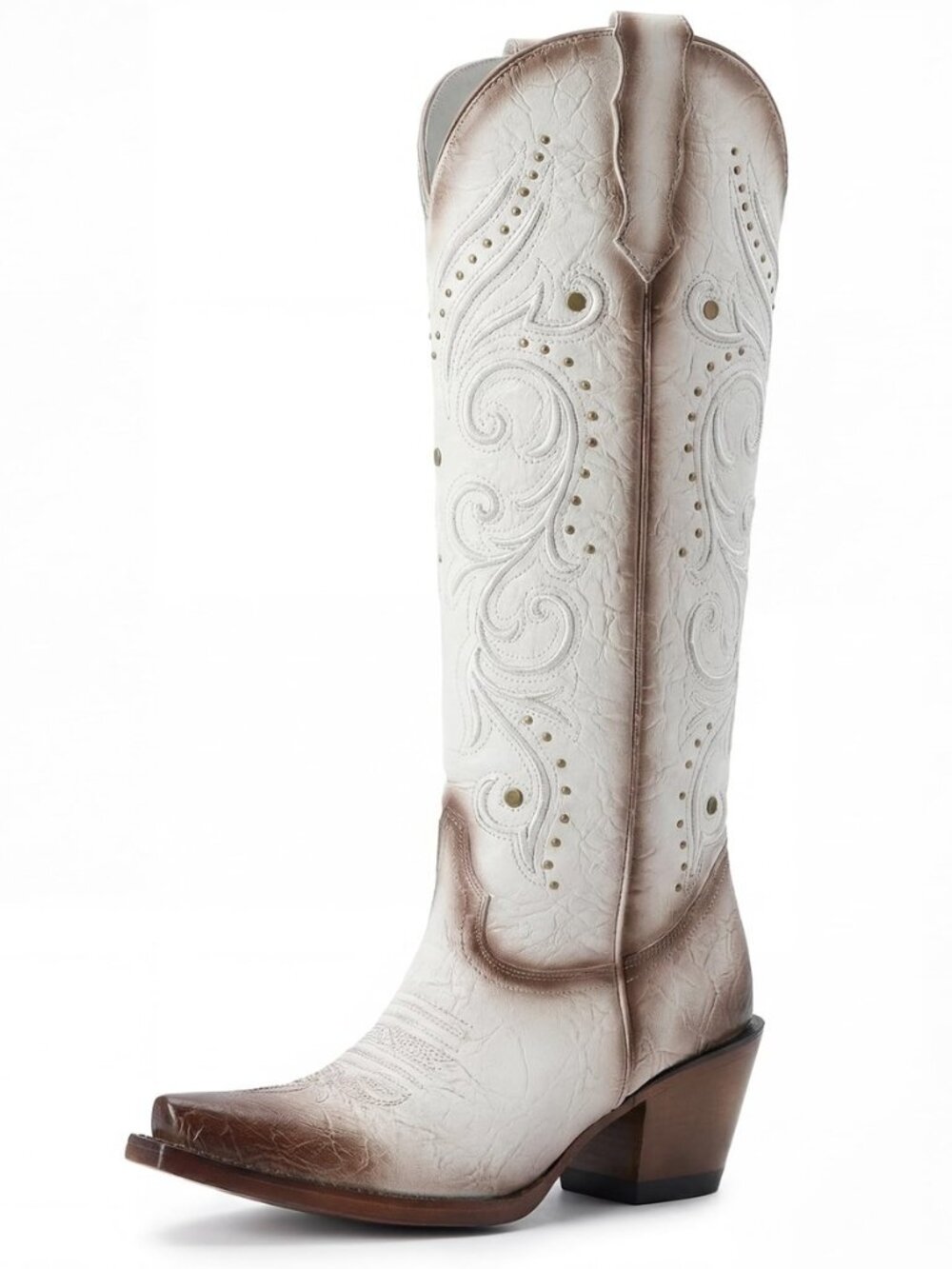 Knee High Womens Cowboy Boots Embroidered Pointed Toe Cowgirl Boots with Side